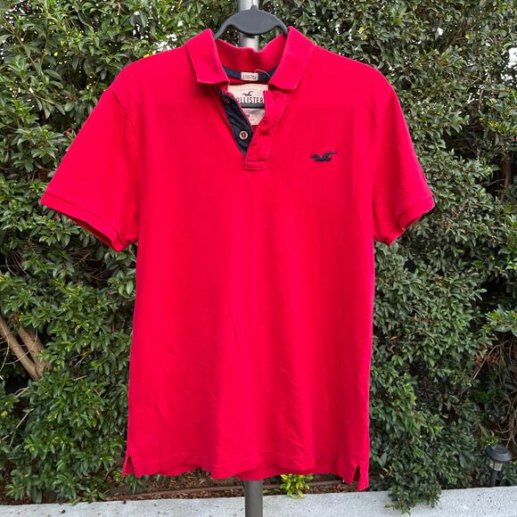 Hollister Red Stretch Short Sleeve Polo Shirt Men’s Medium Unisex - Picture 1 of 6
